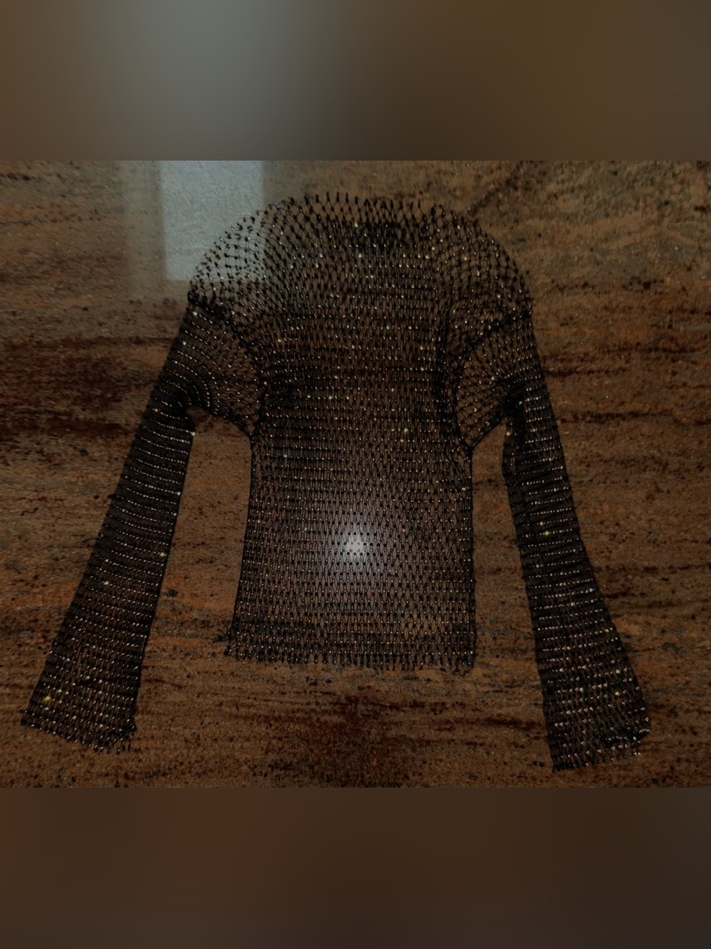 NWOT Long-Sleeve Rhinestone Mesh Top ( Full Length) One Size 🪩 - Picture 2 of 2